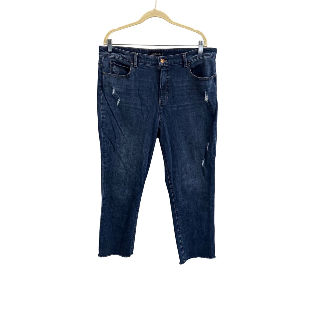 Talbots Flawless Five-Pocket Slim Straight High Waist Distressed Jeans Blue 16